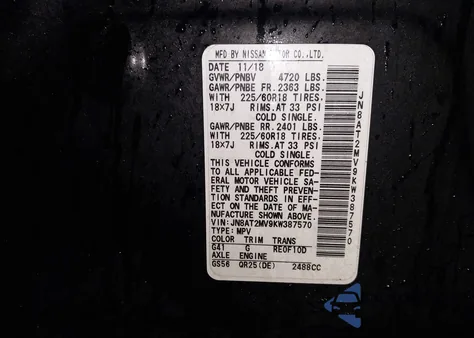 2019 Nissan Rogue Sv from USA, damaged, VIN JN8AT2MV9KW387570